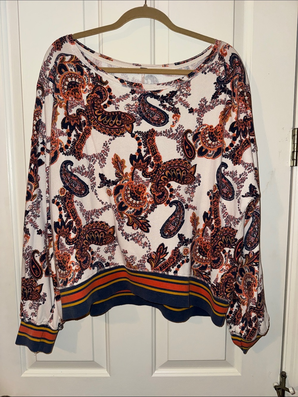 Paisley Print Long Sleeve Women’s Sweatshirt in White and Orange